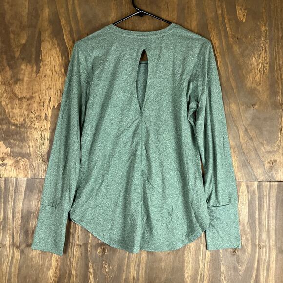 Rae Dunn Womens Shirt Green Meditate Eyelet Back Crew Neck Stretch Large - Picture 9 of 11